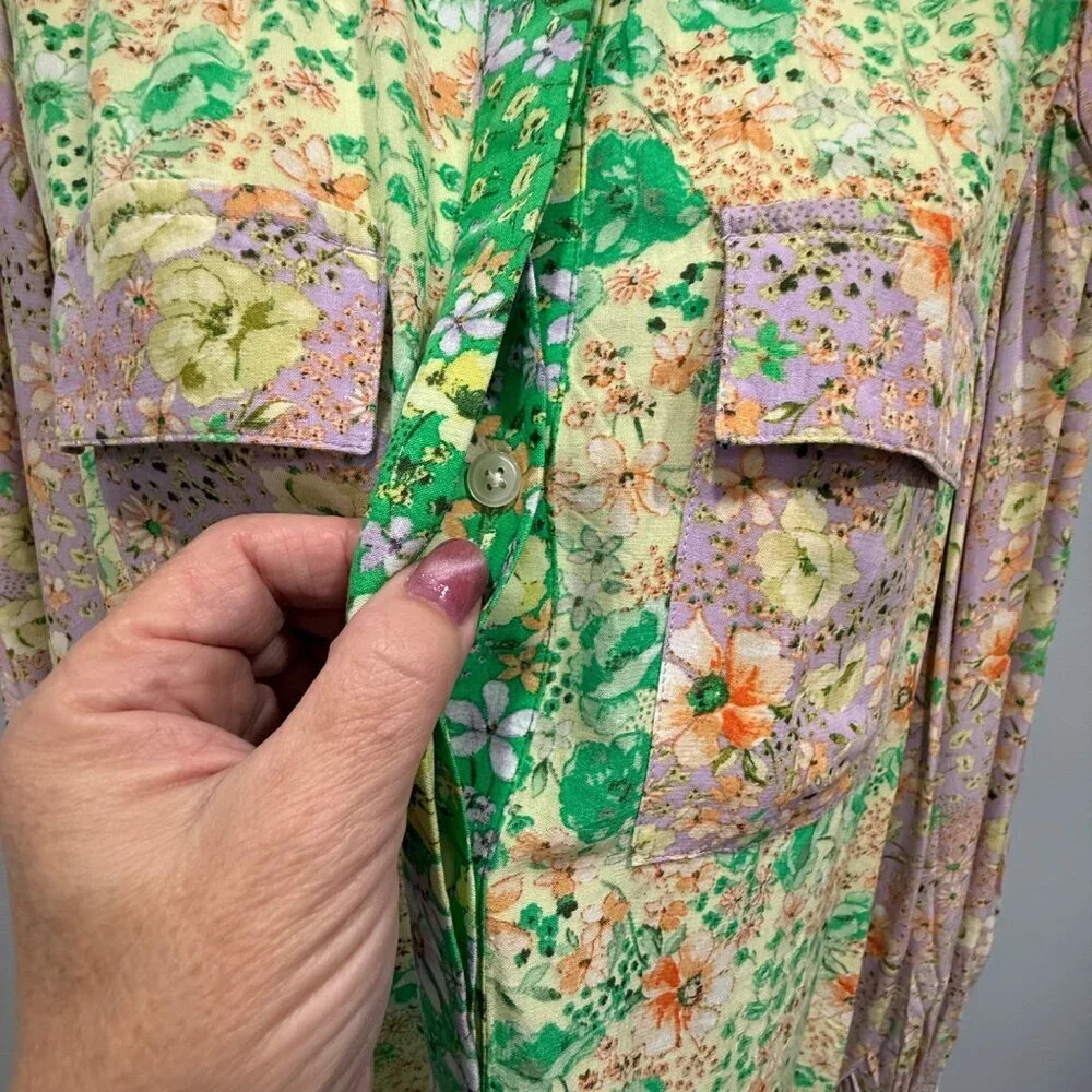 Loft Floral Patchwork Print Blouse Puff Sleeves Cottagecore Office Womens XS NWT